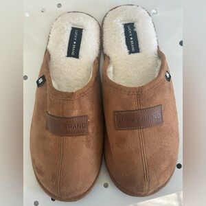 Lucky Brand Men's 7/8 Brown Faux Suede Slip-On Slippers with Plush